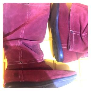 Genuine suede leather slouch red boot